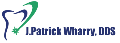 The image shows a logo with text elements, featuring a stylized graphic resembling an abstract letter S with a design resembling a tooth and dental tools, accompanied by text that includes a name, J.P. Harrington DDS, and a phone number, along with the name Patrick Harry. The background is white, and there are no people or other objects in the image.